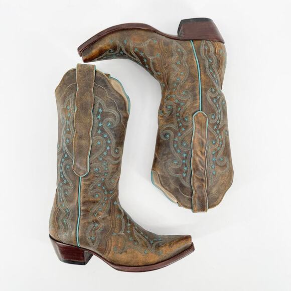 Vintage Old Gringo Rust Turquoise Celeste Star Print Western Cowgirl Boot size 6 - Picture 3 of 10